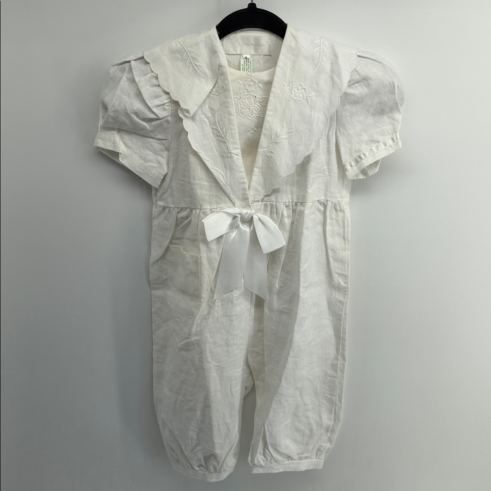 Vintage Paper White linen cotton blend embroidered sailor collar jumpsuit romper